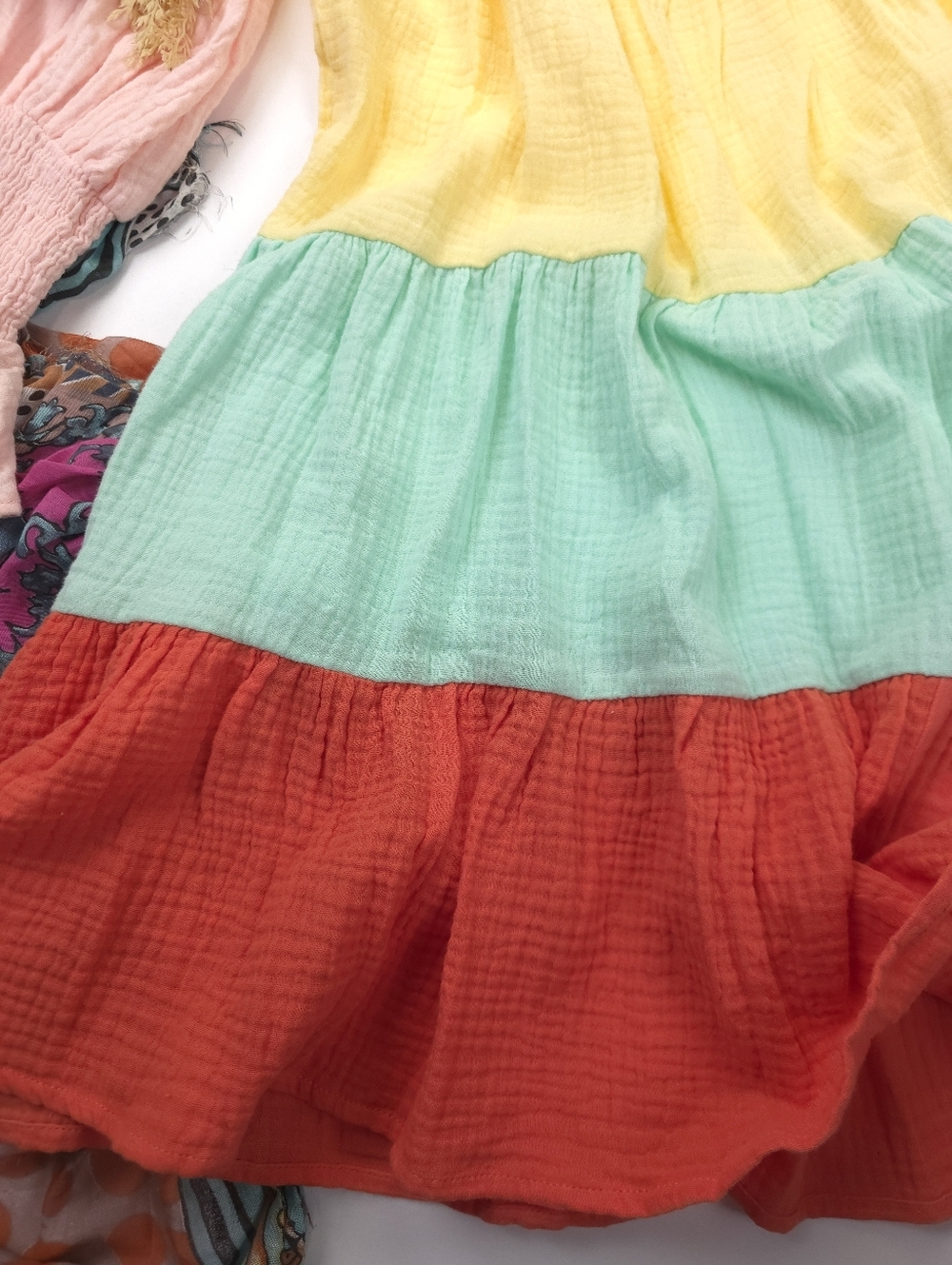 New Tuckernuck Pomander Place Colorblock Tiered Dress Pink Yellow Mint Red Sz S - Picture 8 of 13